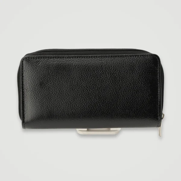 Compact Zip-Around Wallet in Black Pebbled Leather